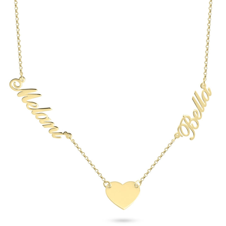 Double Names With Heart Pendant Necklace