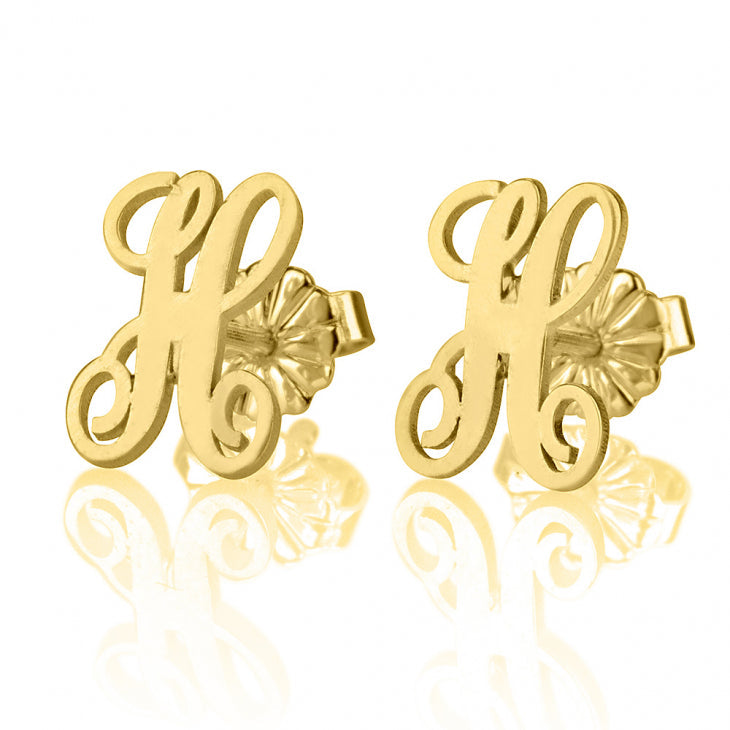 14K Gold Script Letter Earrings