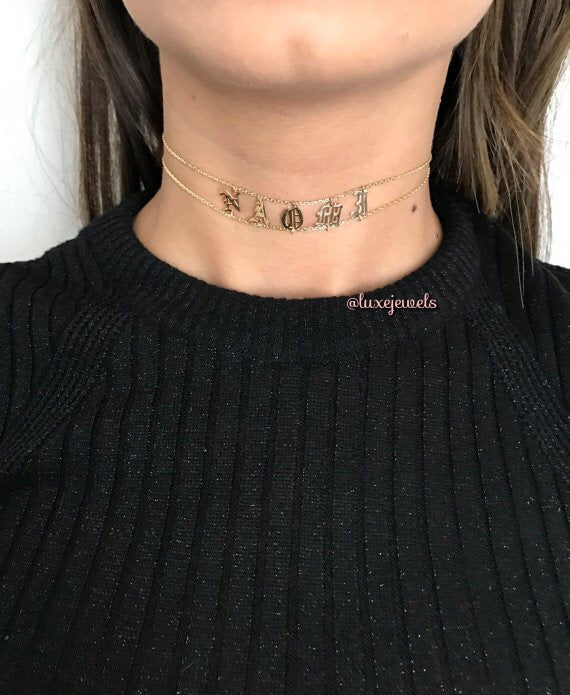 Old English Gothic Name Choker Pre-Order Delivered By July 29TH