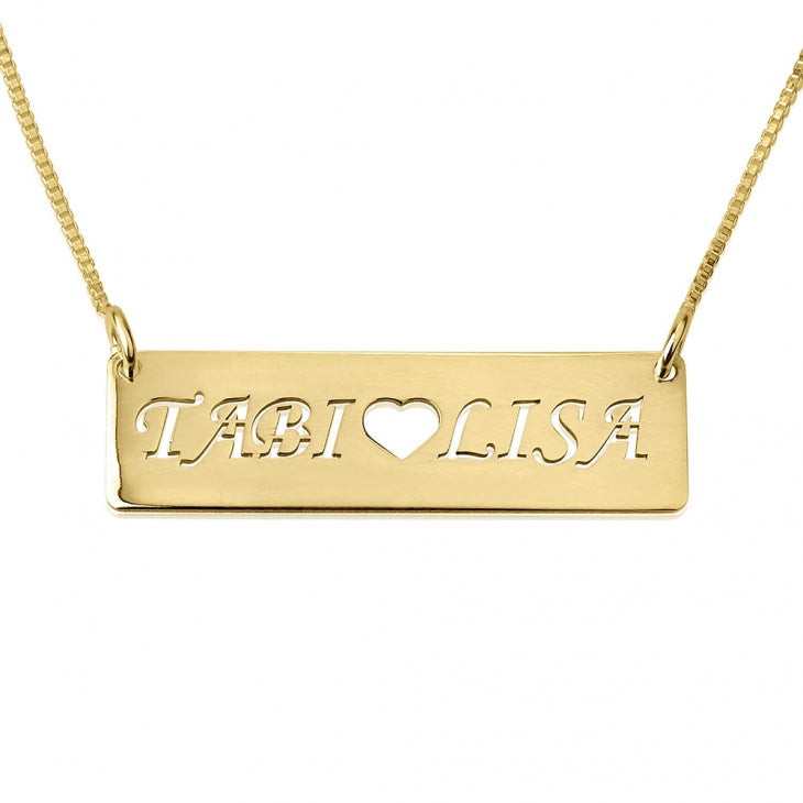 Bar Nameplate With Two Cut Out Names Necklace