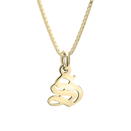 Small 14K Gold Old English Initial Necklace