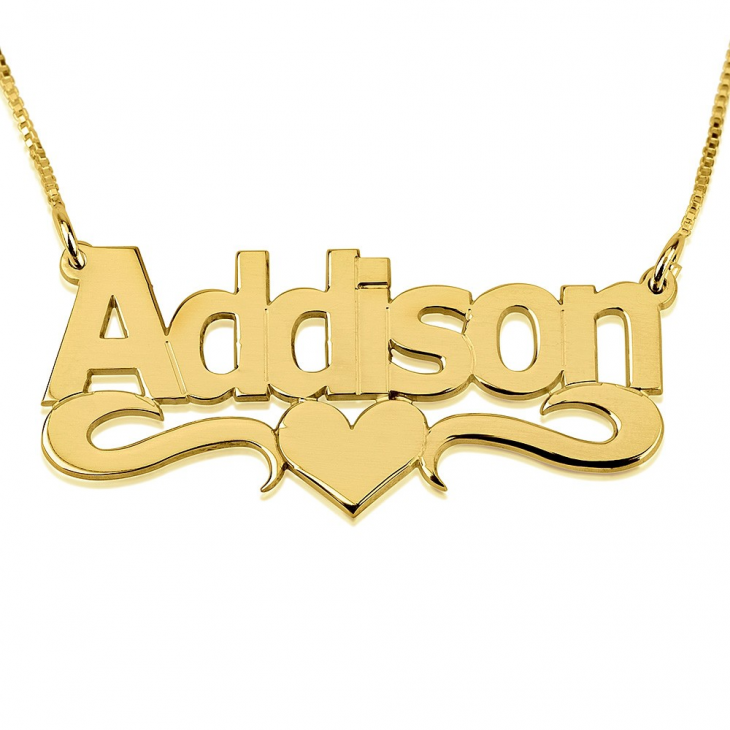 14K Gold Underline Heart Nameplate Necklace