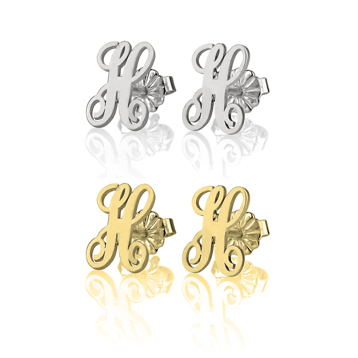 14K Gold Script Letter Earrings