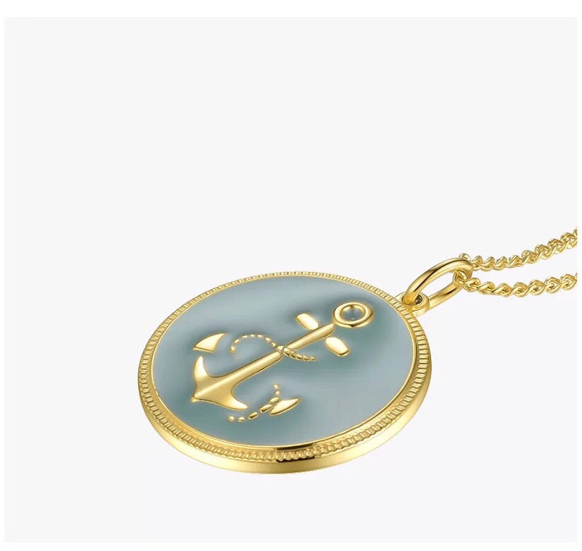 Punk Anchor Pendant Necklace Gold Femme Coin Choker Necklace