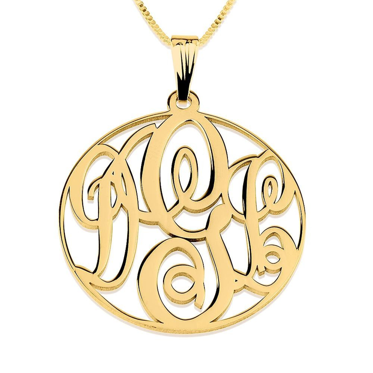 14K Solid Gold Monogram Nameplate Necklace