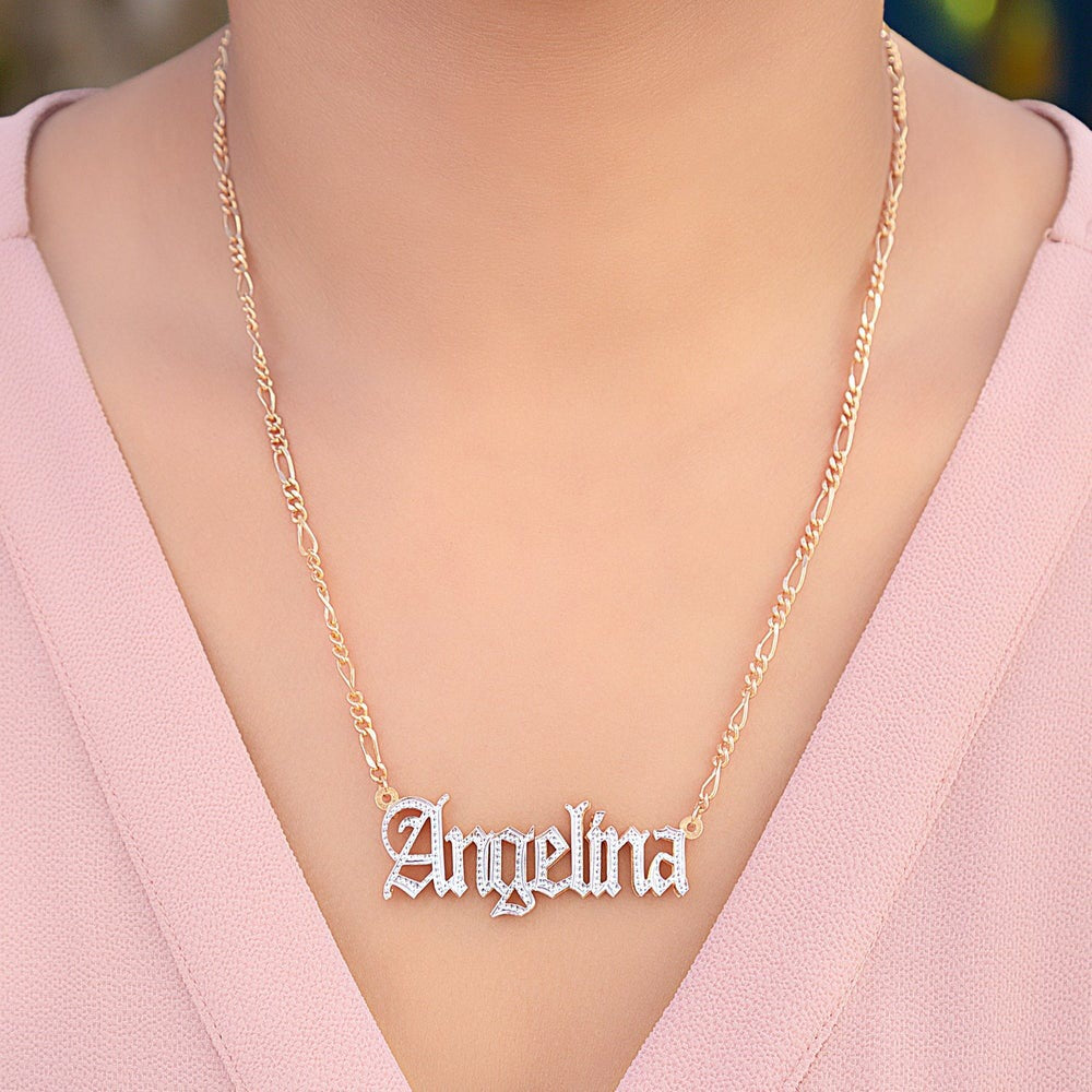 Double Plated Gothic Nameplate Necklace