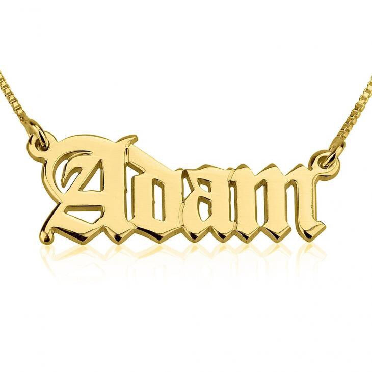14K Gold Old English Nameplate Necklace