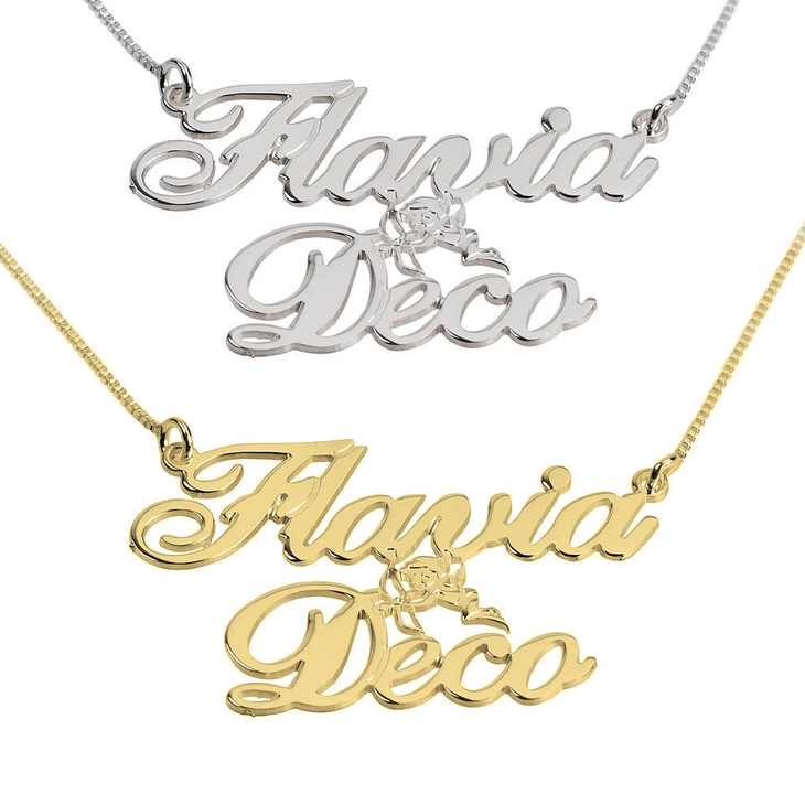 14K Gold Two Names Cupid Nameplate Necklace