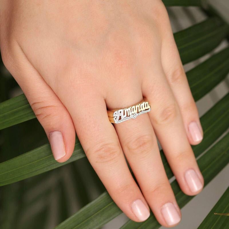 Two Tone Script Name Ring