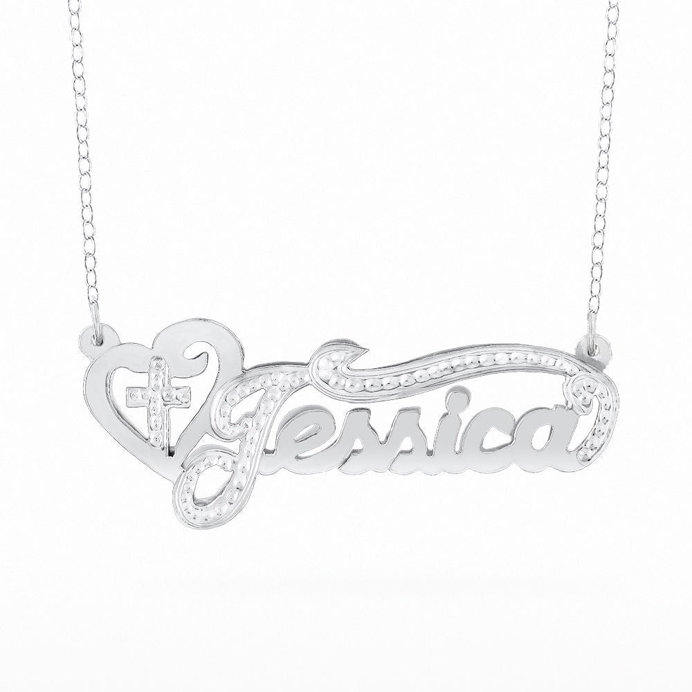 Double Plated Cross Nameplate Necklace